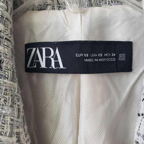 Zara Gray Tweed Double Breasted Blazer Womens XS Work Career Office Jacket - Picture 3 of 10
